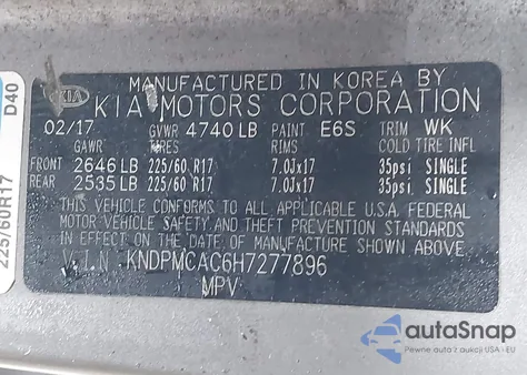 2017 Kia Sportage Lx z USA, uszkodzony, nr VIN KNDPMCAC6H7277896